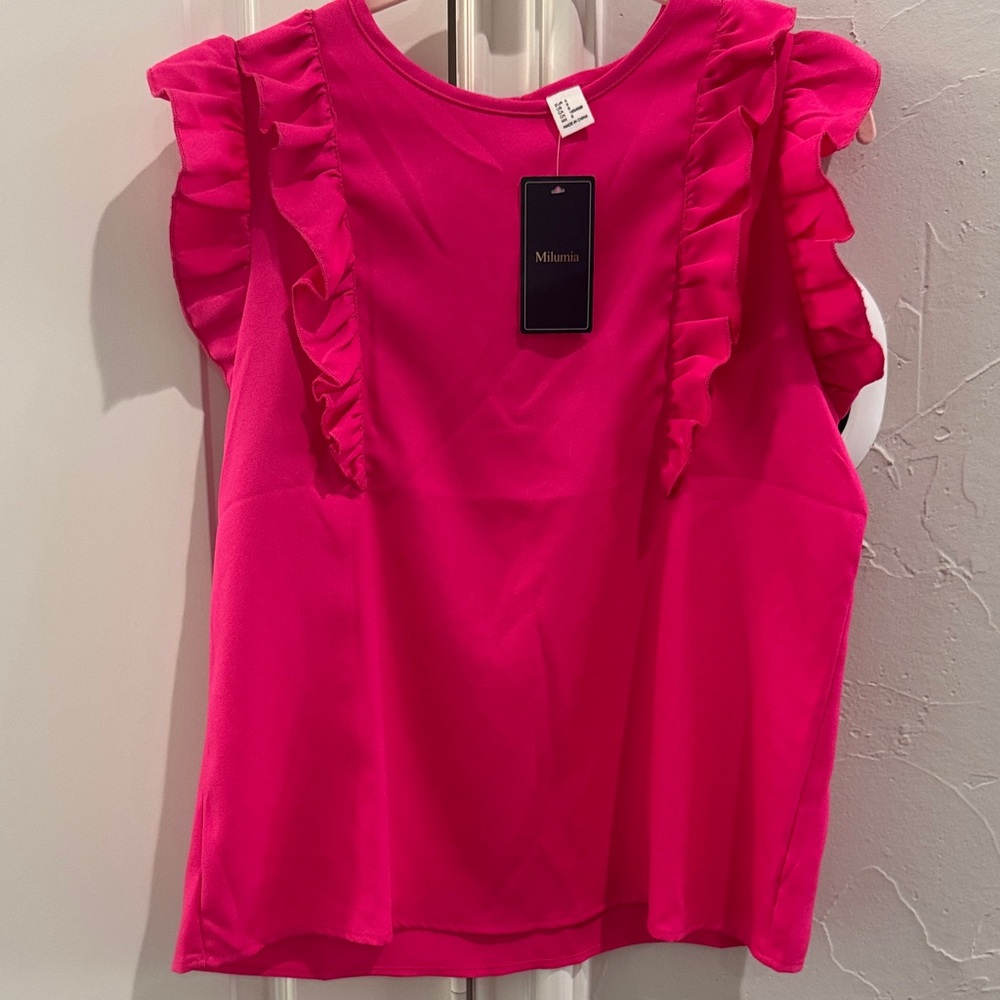 Milumia Women's Fuchsia Ruffle Sleeve Blouse